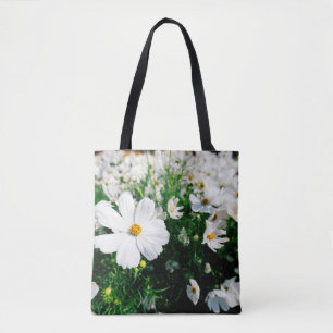 Tote Bag Belle fleurs de cosmos blanc fleurissant dans la g