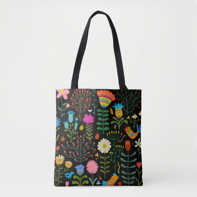 Tote Bag Belle fleurs dessinée à la main illustration motif (Devant)
