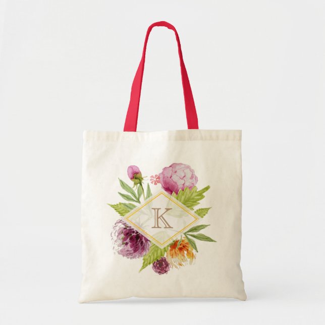 Tote Bag Belle Florale Florale Monogramme Initiales Décor (Devant)