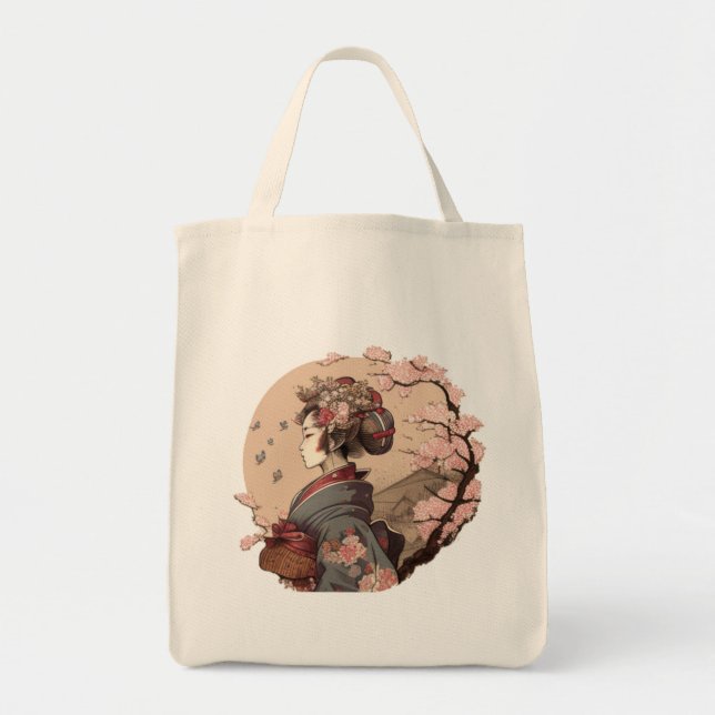 Tote Bag Belle Geisha Geiko Geigi Cerry Blossom Sakura (Devant)