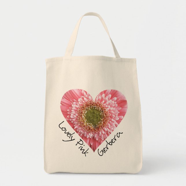 Tote Bag Belle gerbera rose - Forme de coeur (Devant)