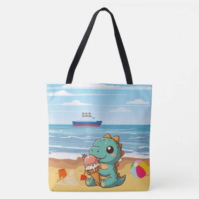 Tote Bag Belle glace manger dino à la plage (Devant)