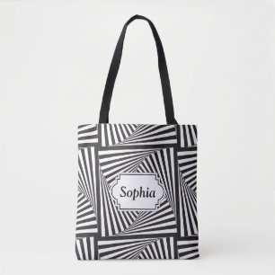 Tote Bag Belle illusion optique en spirale blanche noire