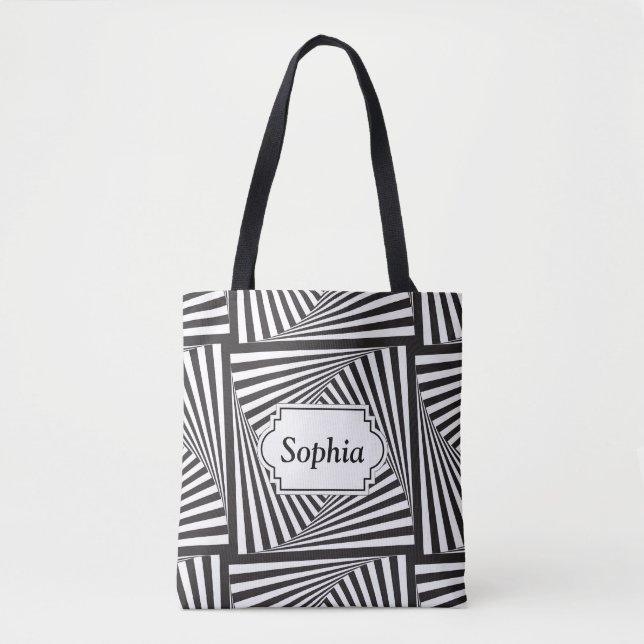Tote Bag Belle illusion optique en spirale blanche noire (Devant)