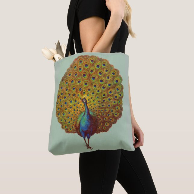 Tote Bag belle impression de paon victorien (De près)