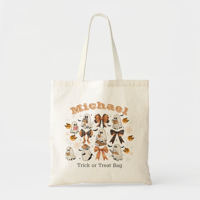 Tote Bag Belle lecture Ghost Bow Trick ou traitement (Devant)