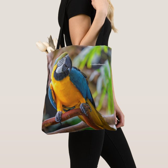 Tote Bag Belle Macaw Bleue et Or (De près)