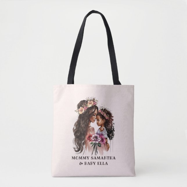 Tote Bag Belle maman et fille noire (Devant)