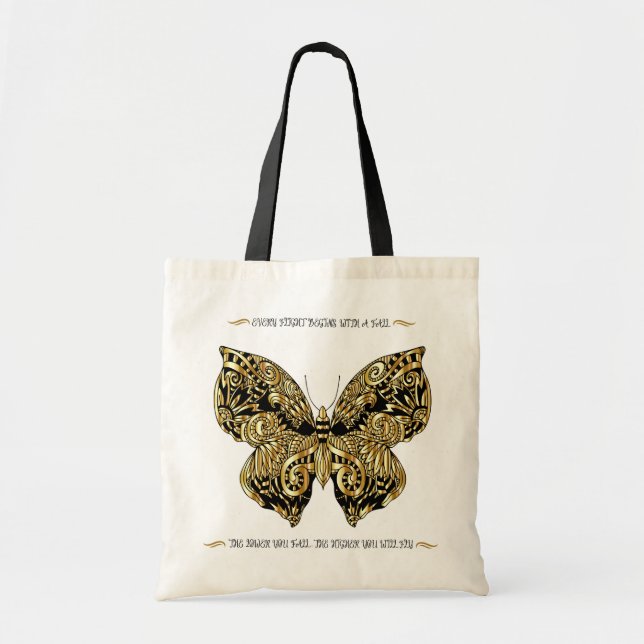 TOTE BAG BELLE PARTIES SCINTILLANT OR ET NOIR BOUTTERFLY (Devant)