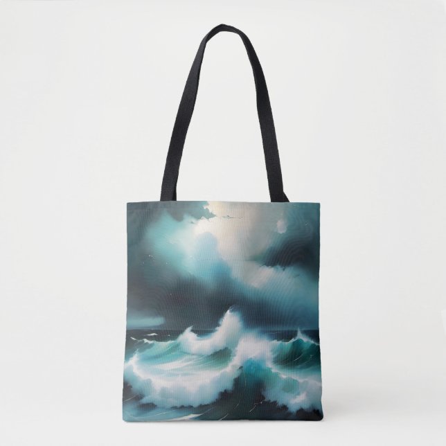 Tote Bag Belle peinture de vagues de l'Océan Bleu (Devant)