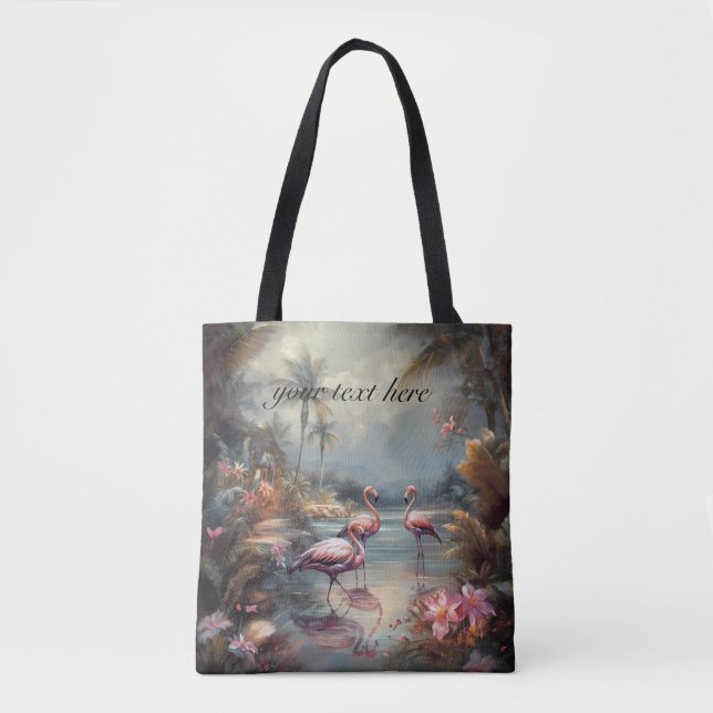 Tote Bag belle peinture vintage flamants roses (Devant)