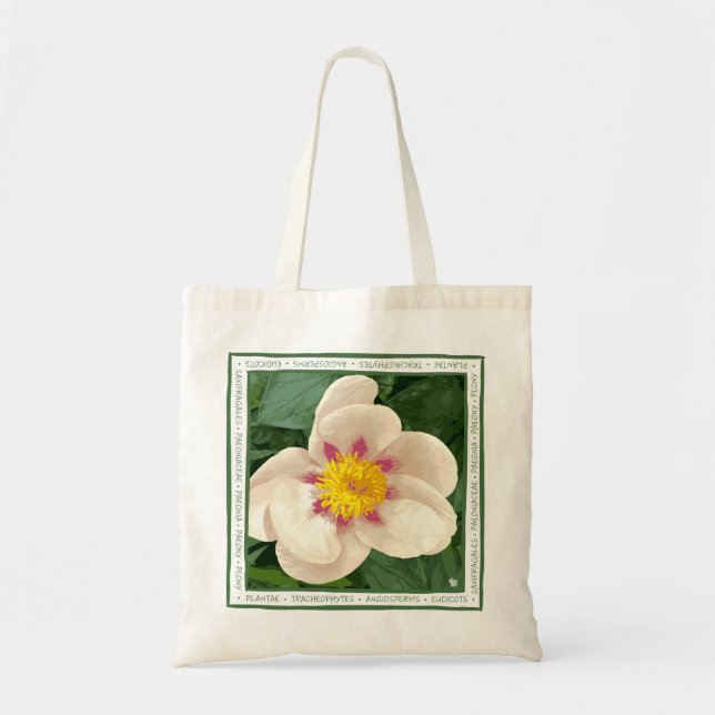 Tote Bag Belle pivoine rose et crème sur toile fourre-tout. (Devant)