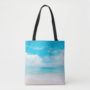 Tote Bag Belle plage tropicale avec ciel bleu et c blanc