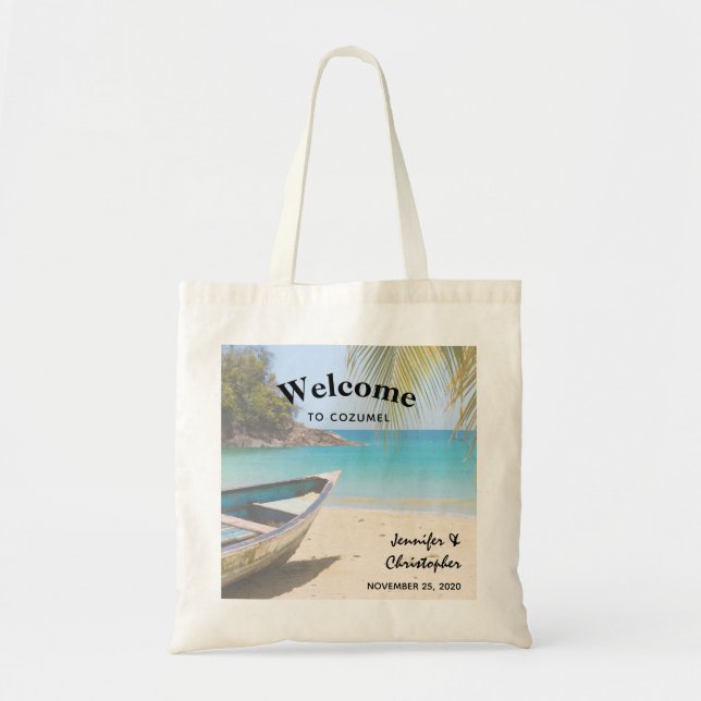 Tote Bag Belle plage tropicale avec un Mariage en bateau (Devant)