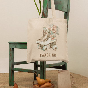 Tote Bag Belle Roller Skates Floral Design Vintage
