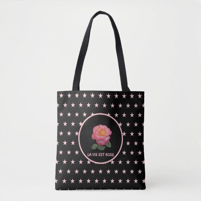Tote Bag Belle Rose Rose Et Étoiles Roses (Devant)