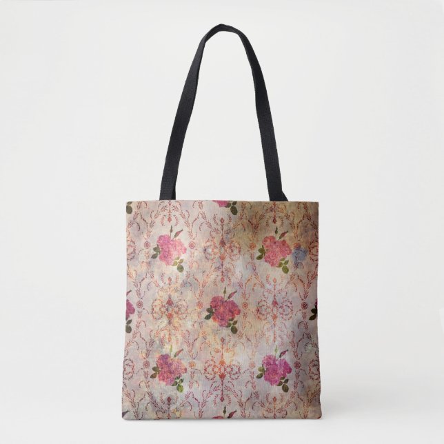 Tote Bag Belle rose rose rose motif grunge vieux st (Devant)