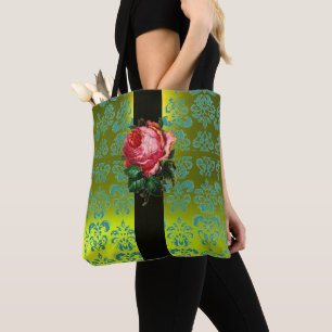 TOTE BAG BELLE ROSE ROSE ROSE TURQUOISE BLEU JAUNE BLEU NOI