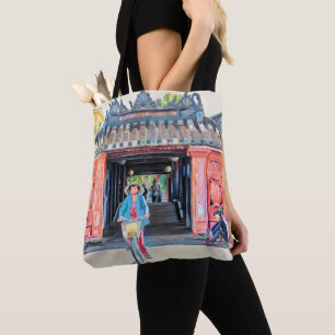 Tote Bag Belle scène asiatique Viêt Nam Art Pink Watercol