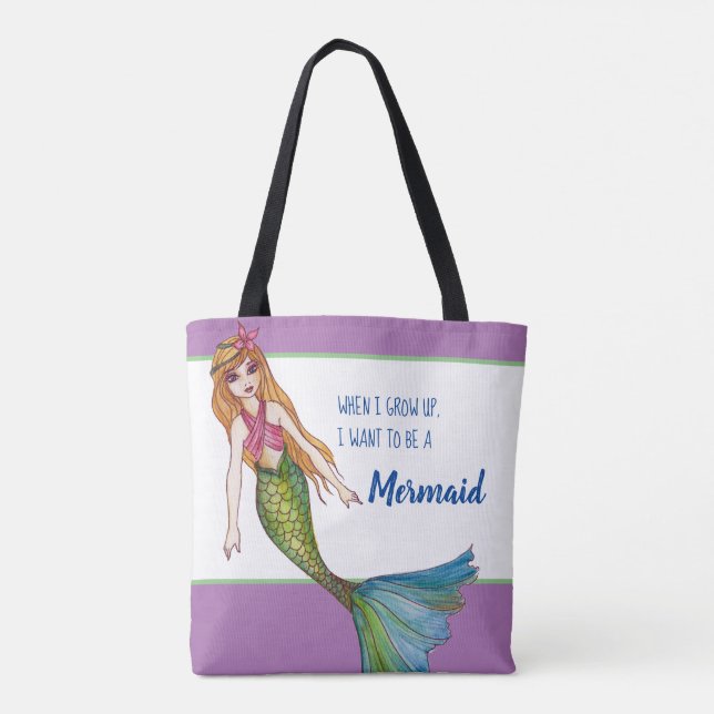 Tote Bag Belle sirène avec cheveux longs blonds (Dos)