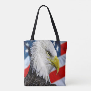 Tote Bag Belle tête d'aigle chauve et un drapeau américain 