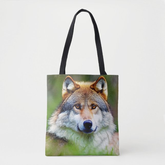 Tote Bag Belle tête de loup Peinture (Devant)