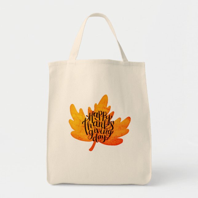 Tote Bag Belle typographie de Bon thanksgiving sur Leaf Fal (Devant)