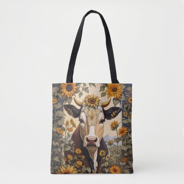 Tote Bag Belle Vache de campagne tournesol décoratif (Devant)