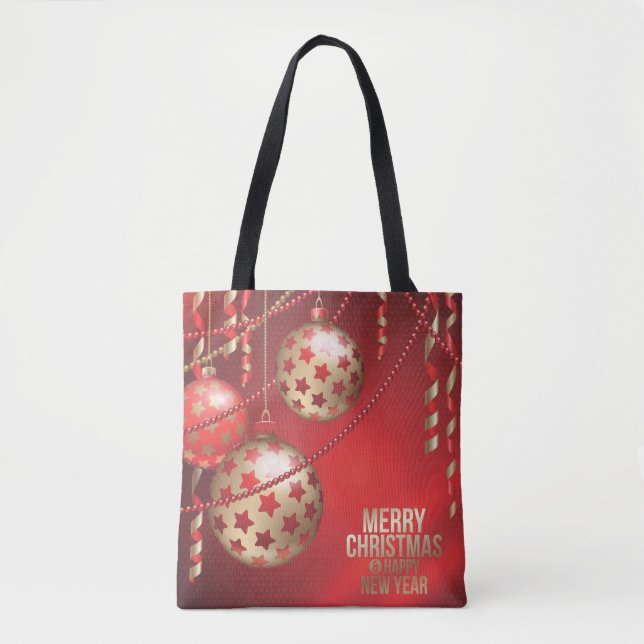 Tote Bag Belles boules de Noël rouges et dorées (Devant)