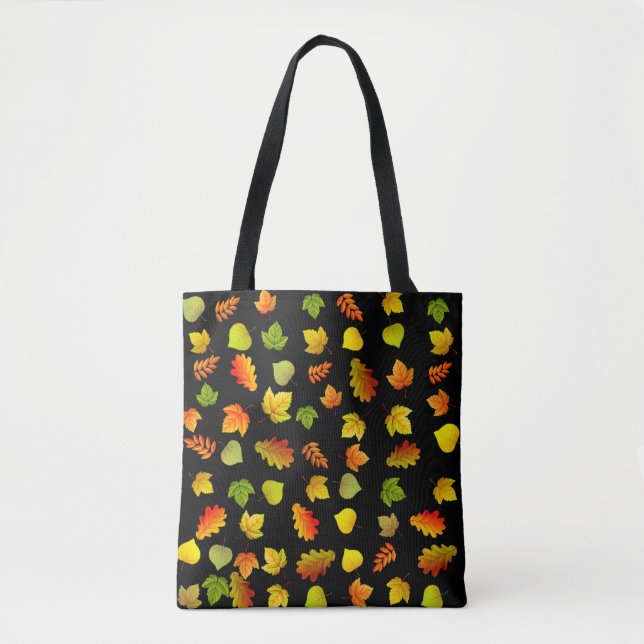 Tote Bag Belles feuilles d'automne sur fond noir (Devant)