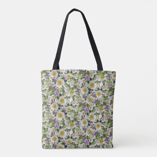 Tote Bag Belles fleurs blanches et violettes (Dos)