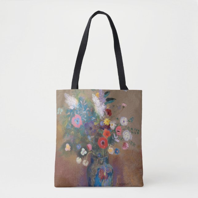Tote Bag belles fleurs dans un vase bleu (Devant)