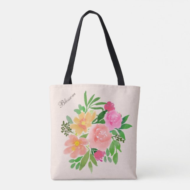 Tote Bag Belles fleurs d'aquarelle sur ivoire (Dos)