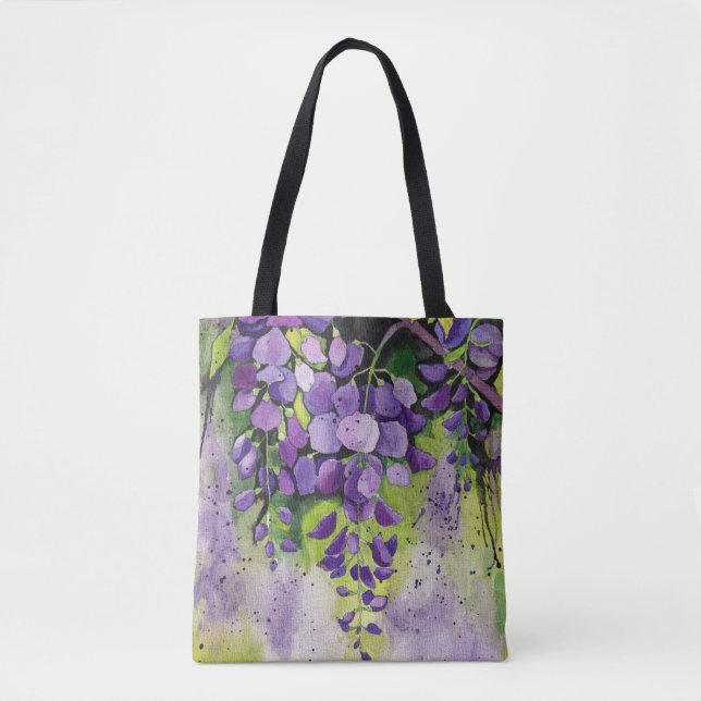 Tote Bag Belles Fleurs De Wisteria En Aquarelle (Devant)
