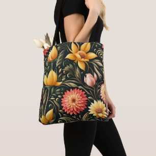 Tote Bag Belles fleurs jaunes et roses en fleur