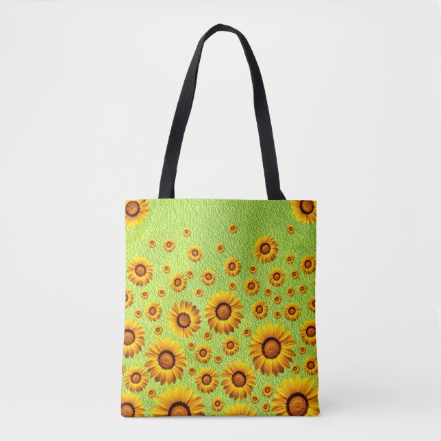 Tote Bag Belles fleurs jaunes sur vert abstrait (Devant)