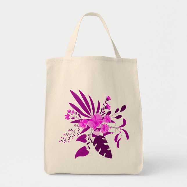 Tote Bag Belles fleurs tropicales violettes (Devant)