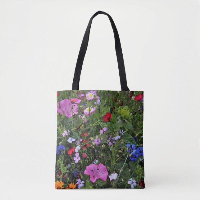 Tote Bag Belles fleurs violettes et bleues sauvages (Devant)