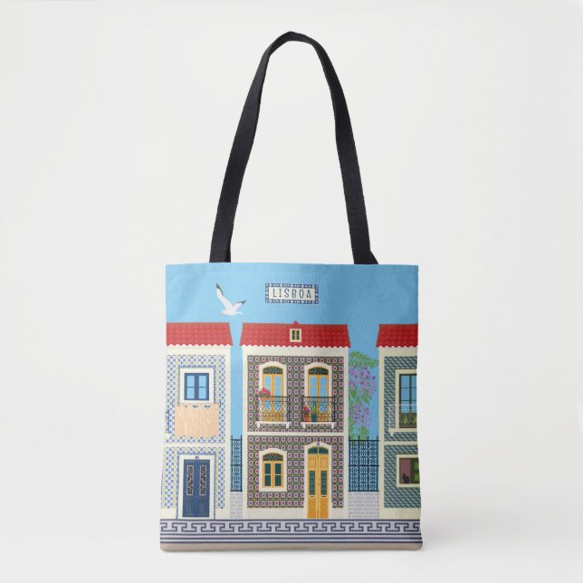 Tote Bag Belles maisons portugaises avec tuiles ou azulejos (Devant)