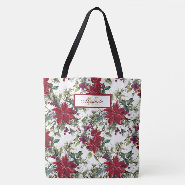 Tote Bag Belles pointes rouges et fleurs blanches (Devant)