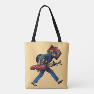 Tote Bag Bellhop vintage en Uniform, Suitcase et Golf Club