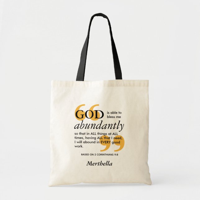 Tote Bag BÉNÉFICIER ABONDAMMENT 2 Cor 9 8 Affirmation posit (Devant)