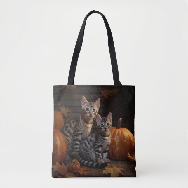 Tote Bag Bengal Kitten Automne Citrouille de plaisir (Devant)