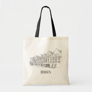 Tote Bag Bergen Norvège Streetscape Belle ligne de dessin