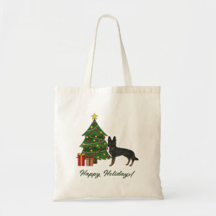 Tote Bag Berger Allemand Bi-Noir Et Sapin De Noël Vert