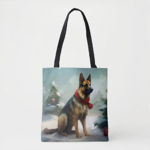 Tote Bag Berger Allemand dans la neige de Noël