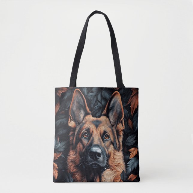 Tote Bag Berger Allemand dans les feuilles (Devant)