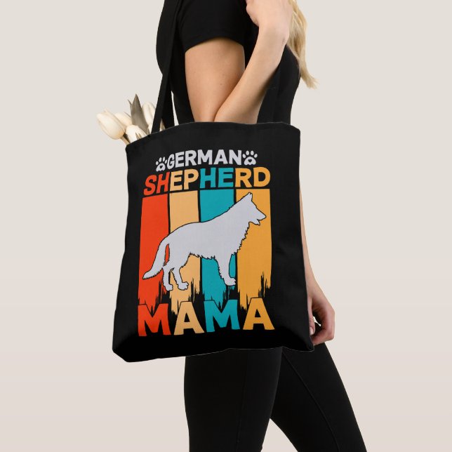 Tote Bag berger allemand MAMA, Brown bleu sur noir (De près)