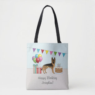 Tote Bag Berger Allemand noir et feu Anniversaire Coloré