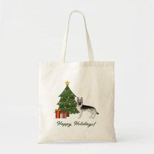 Tote Bag Berger Allemand Sable Argenté Et Noël Vert